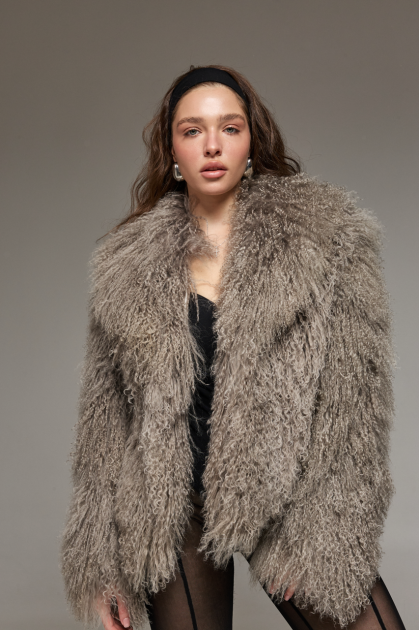 Gray llama fur coat